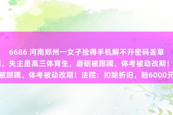 6686 河南郑州一女子捡得手机解不开密码丢草丛，致手机透顶无法找回，失主是高三体育生，磨砺被踯躅、体考被动改期！法院：扣除折旧，赔6000元